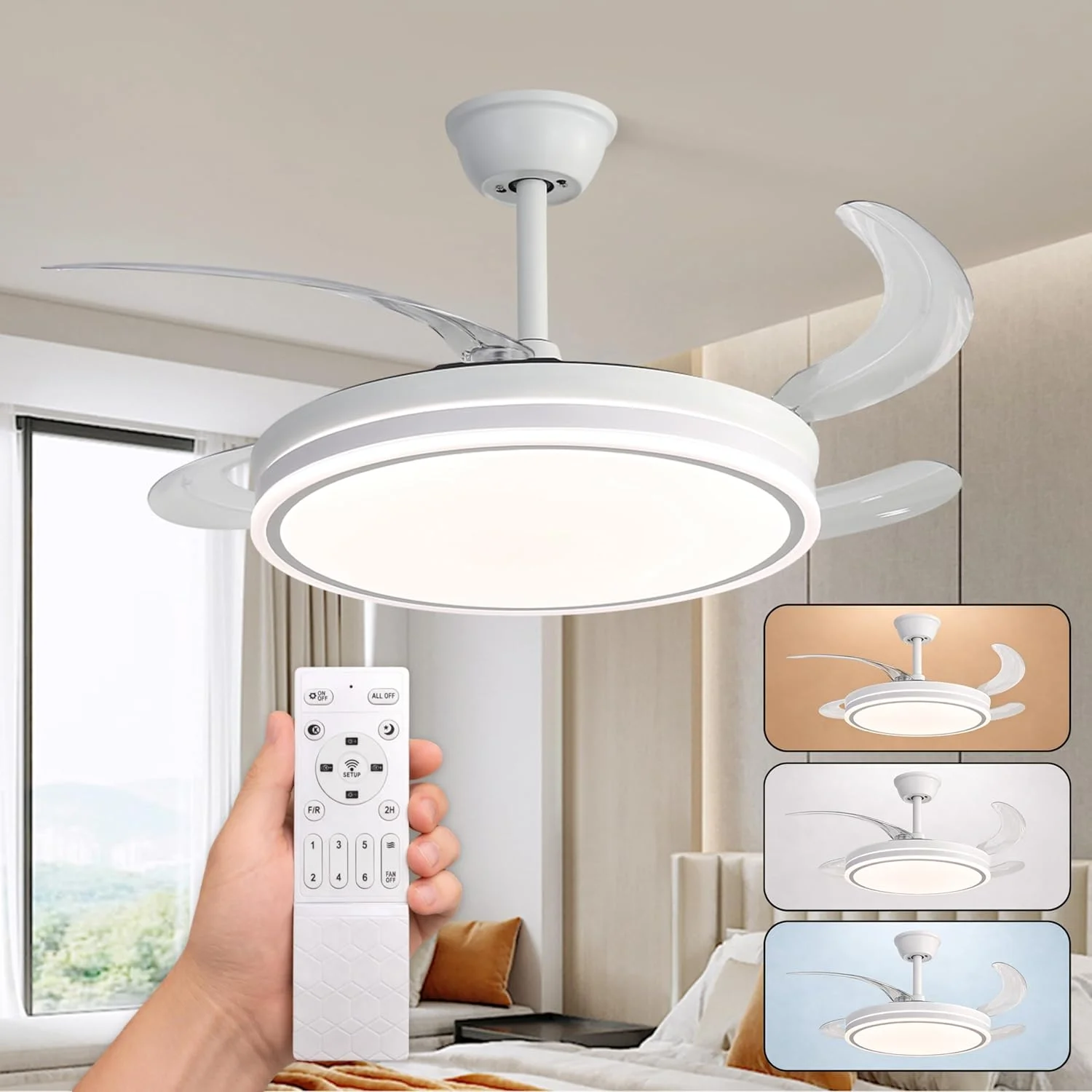 CLAR 80101 ventilador techo retráctil con mando 6 modos LED